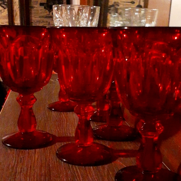 Fostoria Vintage Ruby Red Set of 6 Ruby Red Chunky Textured Water Goblets - Picture 3 of 3